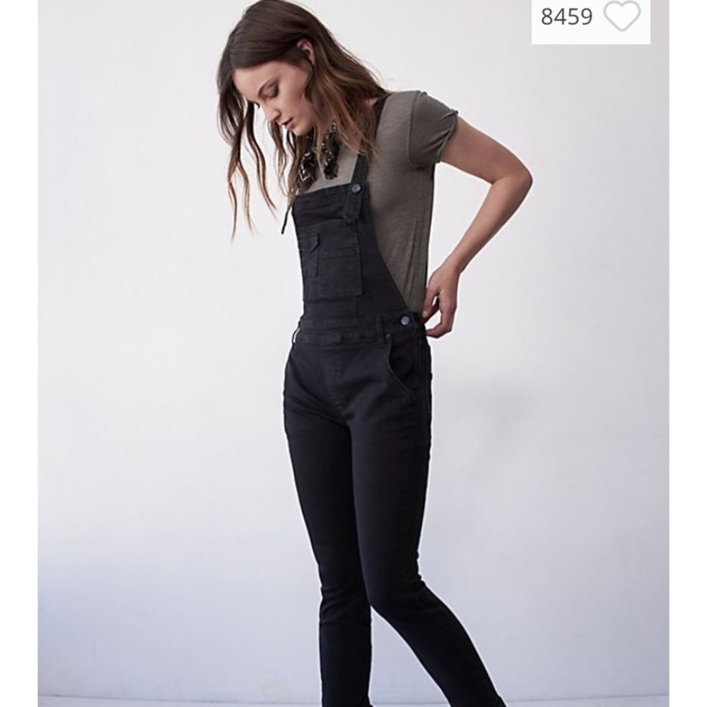 Free People Washed Denim Black Overalls